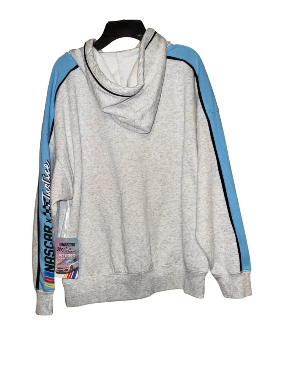 NASCAR X Justice Youth Hoodie Racing Graphics Size L 12-14 Gray & Blue Cotton Bl
